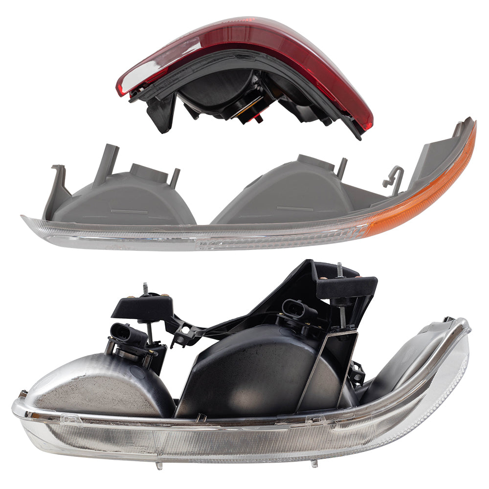 Headlights, Tail Lights & Park Signal Side Lamps Compatible with 1999-2002 Silverado 1500/2500 Fleetside 1999-2003 Sierra 6 Pc Driver and Passenger Set