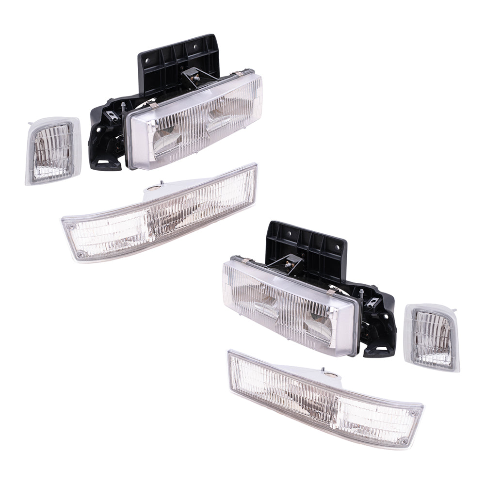 Brock Replacement 6 Pc Set Headlights with Park Signal and Corner Lamps Compatible with 1995-2005 Astro Safari Van