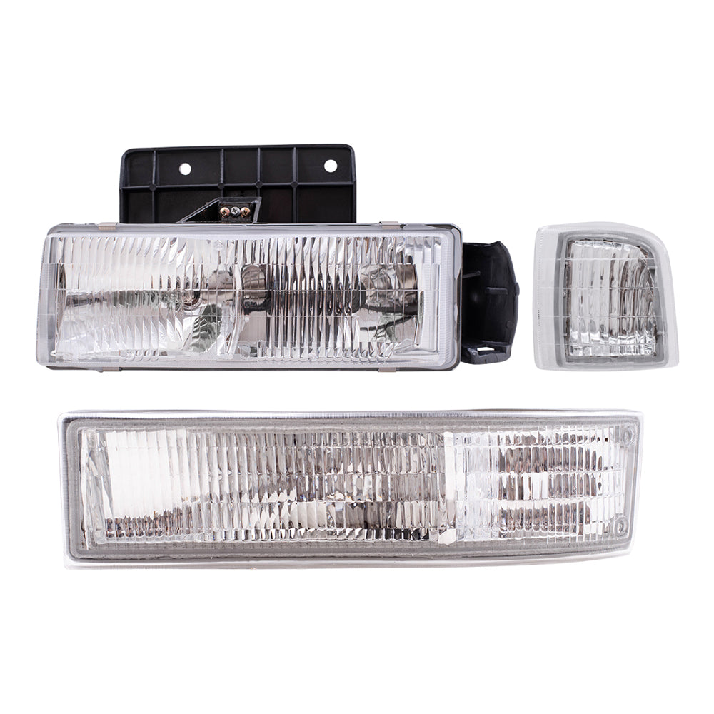 Brock Replacement 6 Pc Set Headlights with Park Signal and Corner Lamps Compatible with 1995-2005 Astro Safari Van