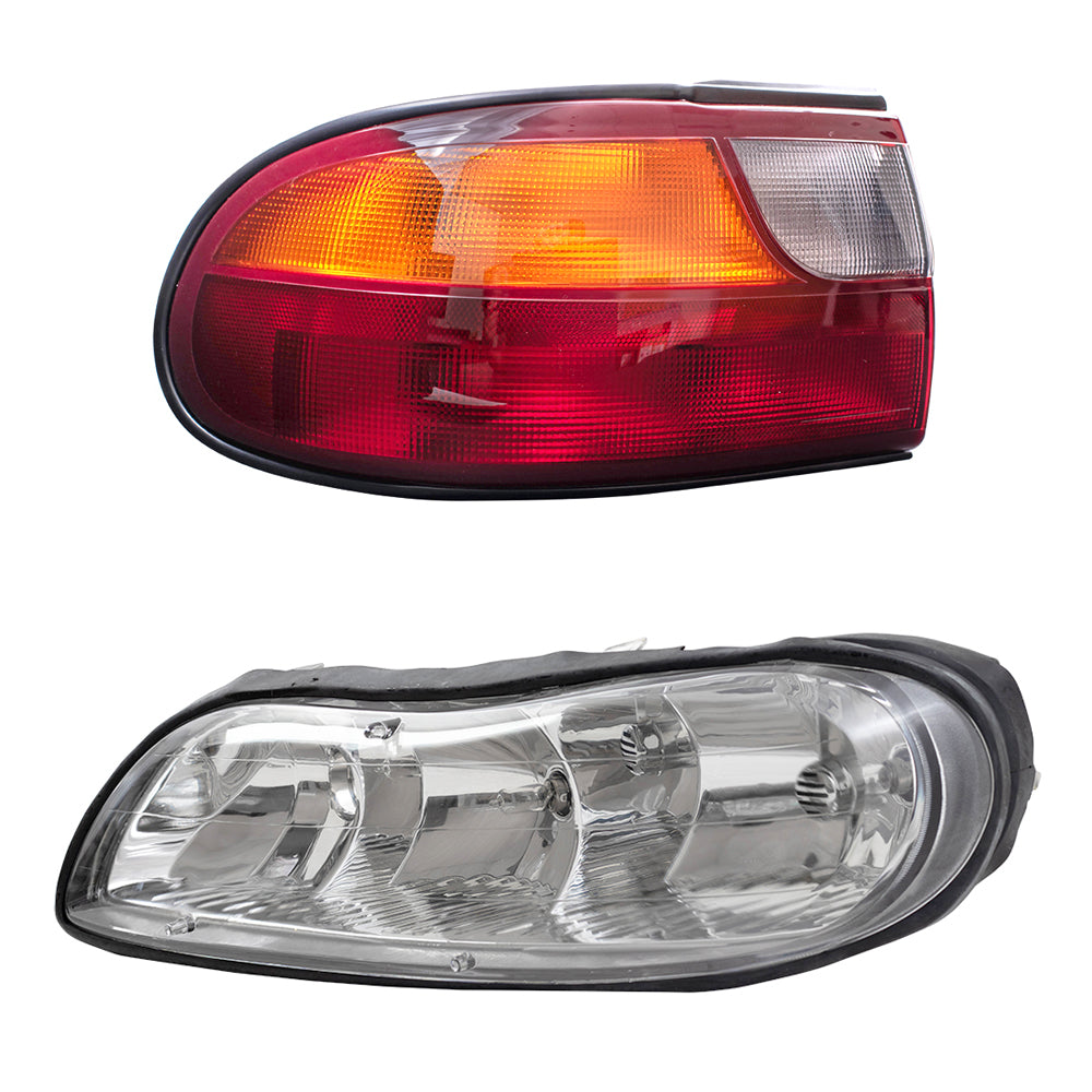 Brock Replacement Driver and Passenger Side Headlights and Tail Lights with Circuit Board Quarter Mounted 4 Piece Set Compatible with 1997-2003 Malibu & 2004-2005 Malibu Classic