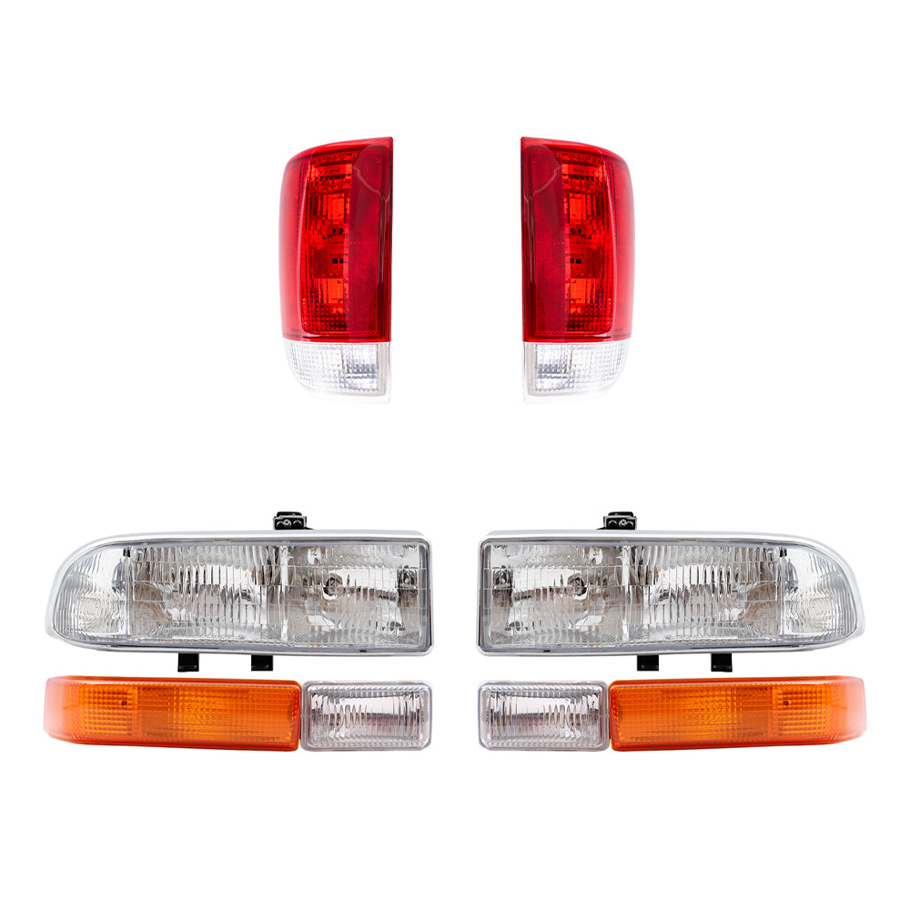 Brock Replacement Driver and Passenger Side Headlights, Park Signal Fog Lights and Tail Lights 6 Piece Set Compatible with 1998-2005 Blazer