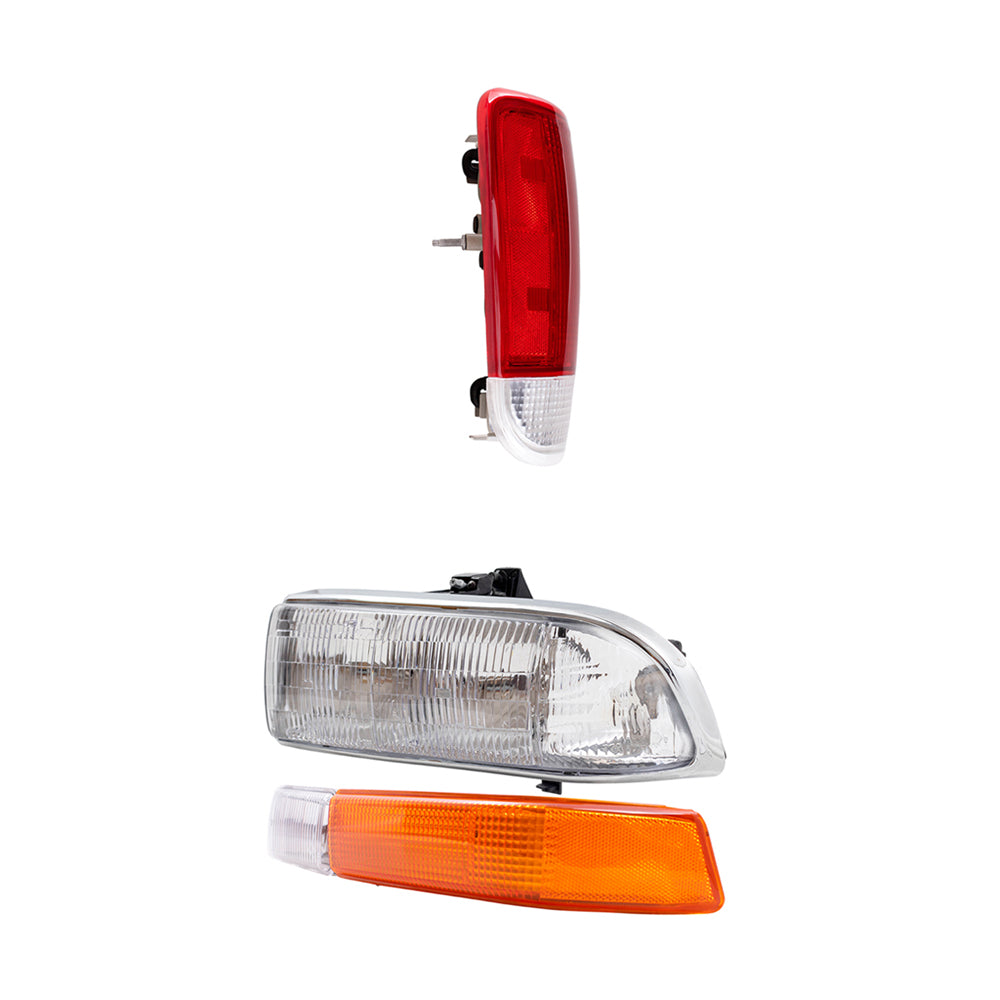 Brock Replacement Driver and Passenger Side Headlights, Park Signal Fog Lights and Tail Lights 6 Piece Set Compatible with 1998-2005 Blazer