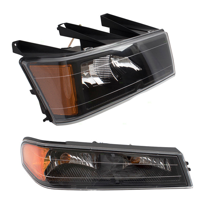 Brock Replacement 4 Pc Set Headlights and Park Signal Lights with Black Bezels Compatible with 2004-2012 Colorado Canyon Pickup Truck