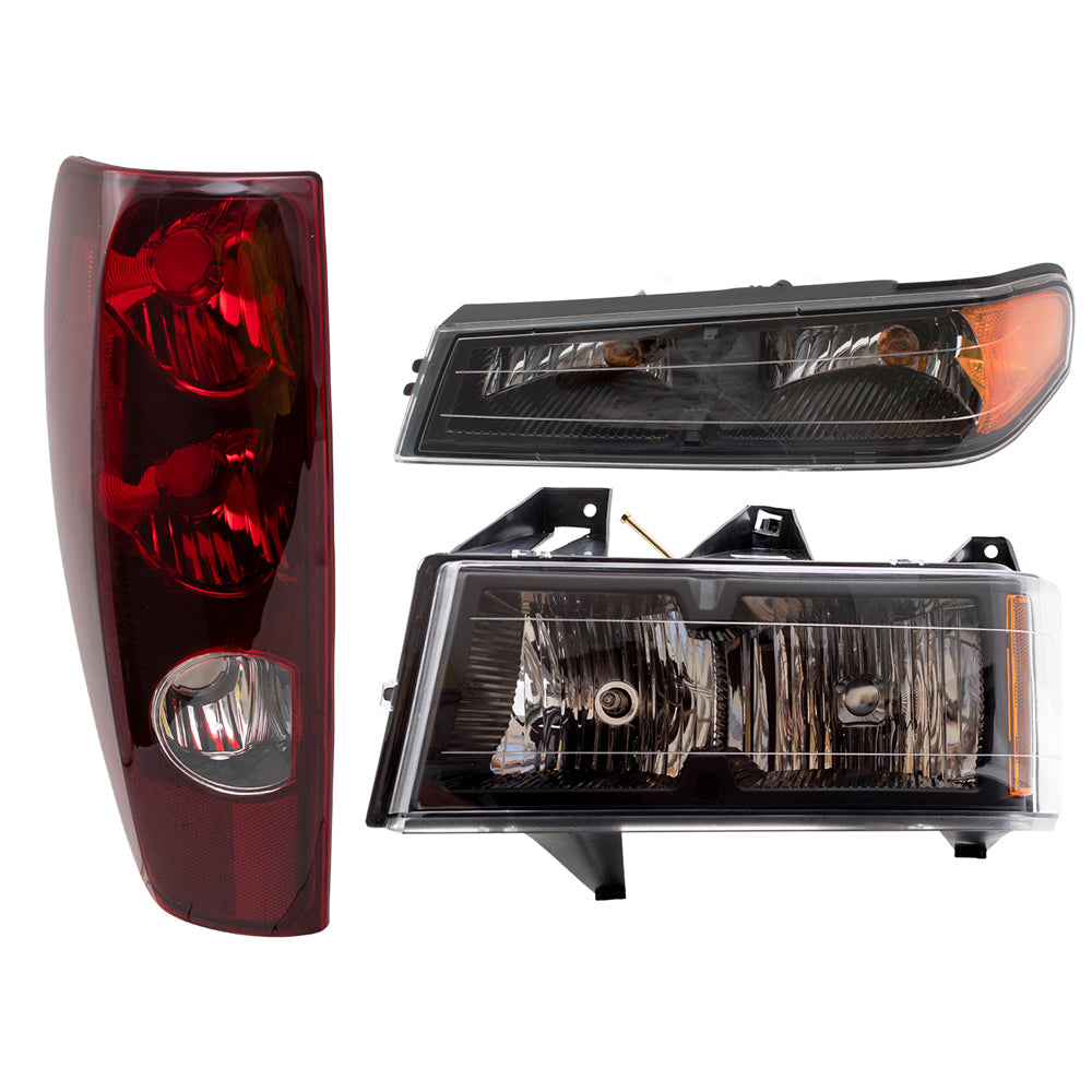 Brock Replacement 6 Pc Set Headlights, Tail Lights & Park Signal Lamps Compatible with 2004-2012 Colorado Canyon Pickup Truck