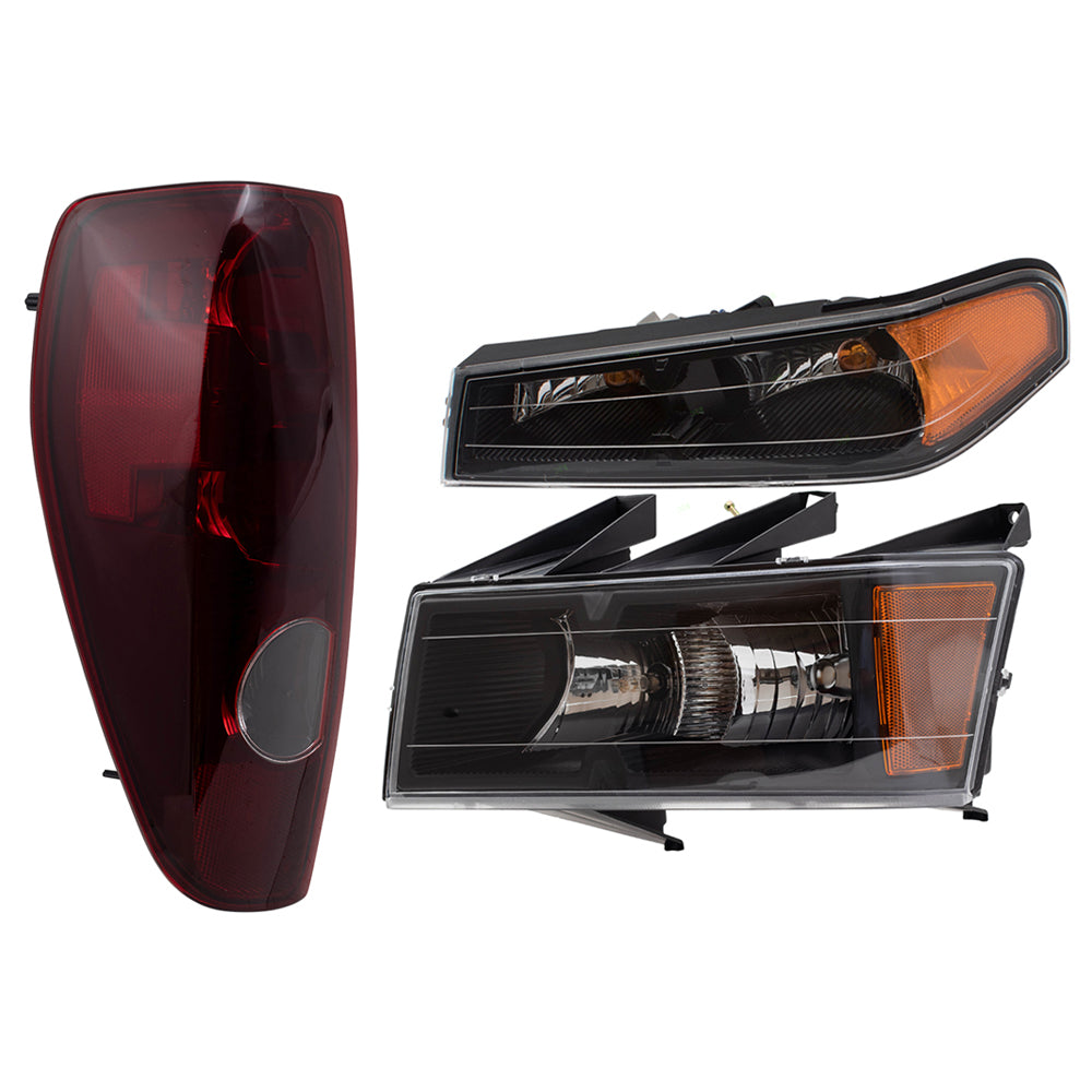 Brock Replacement 6 Pc Set Headlights, Tail Lights & Park Signal Lamps Compatible with 2004-2012 Colorado Canyon Pickup Truck