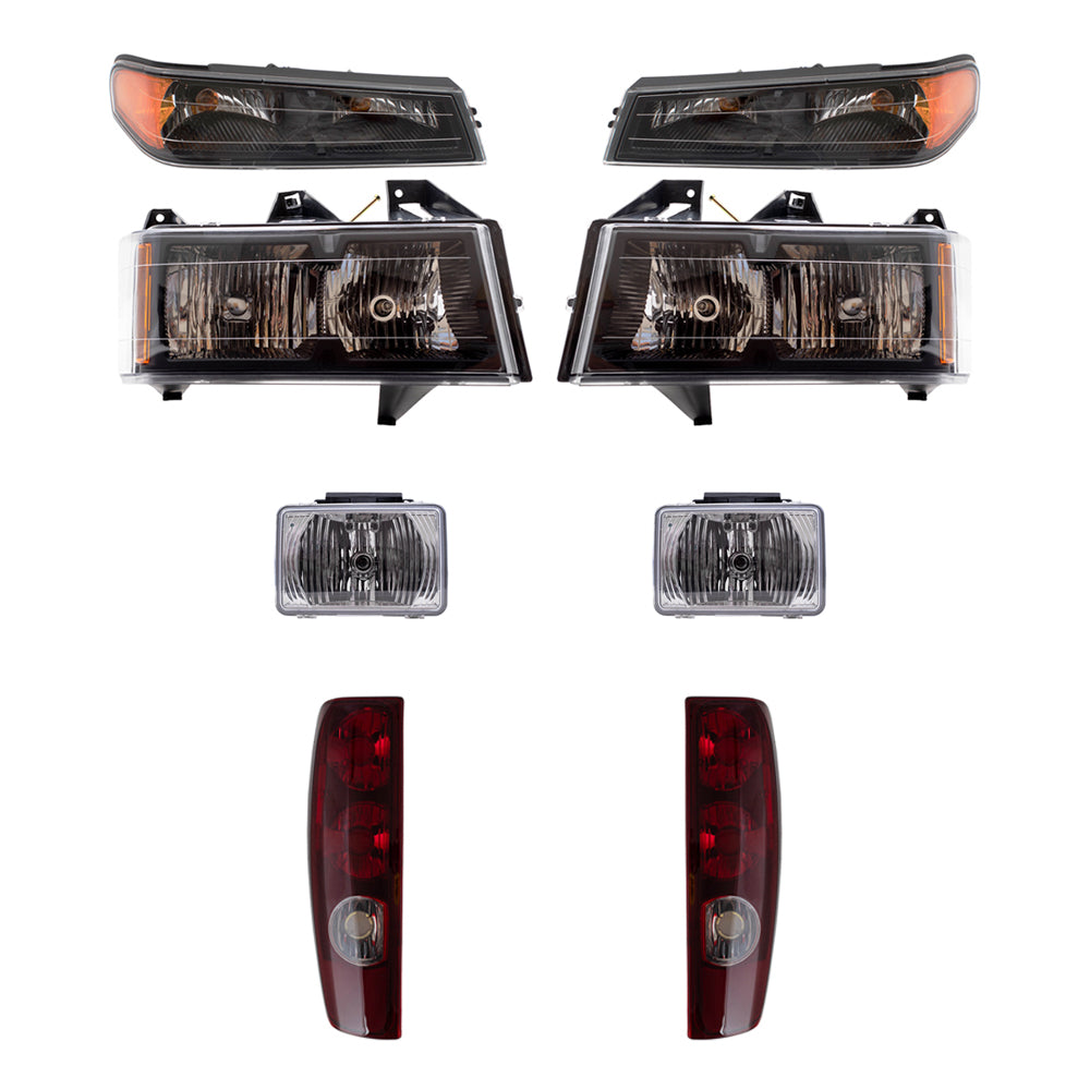 Brock Replacement Driver and Passenger Side Headlights, Park Signal Lights, Fog Lights and Tail Lights 8 Piece Set Compatible with 2004-2012 Colorado/Canyon & 2006-2008 i-Series Trucks