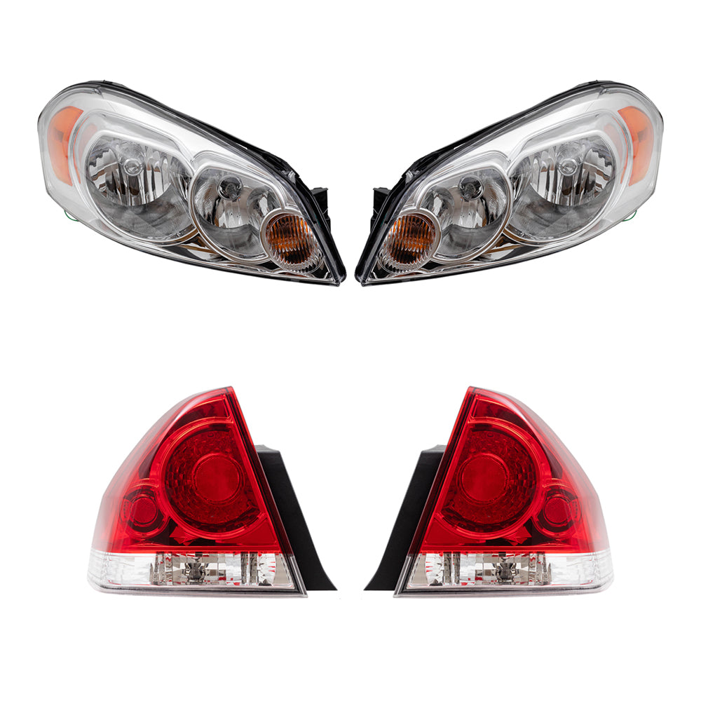 Brock Aftermarket Replacement Driver Left Passenger Right Halogen Combination Headlight Assembly and Tail Lights 4 Piece Set Compatible with 2006-2013 Chevy Impala