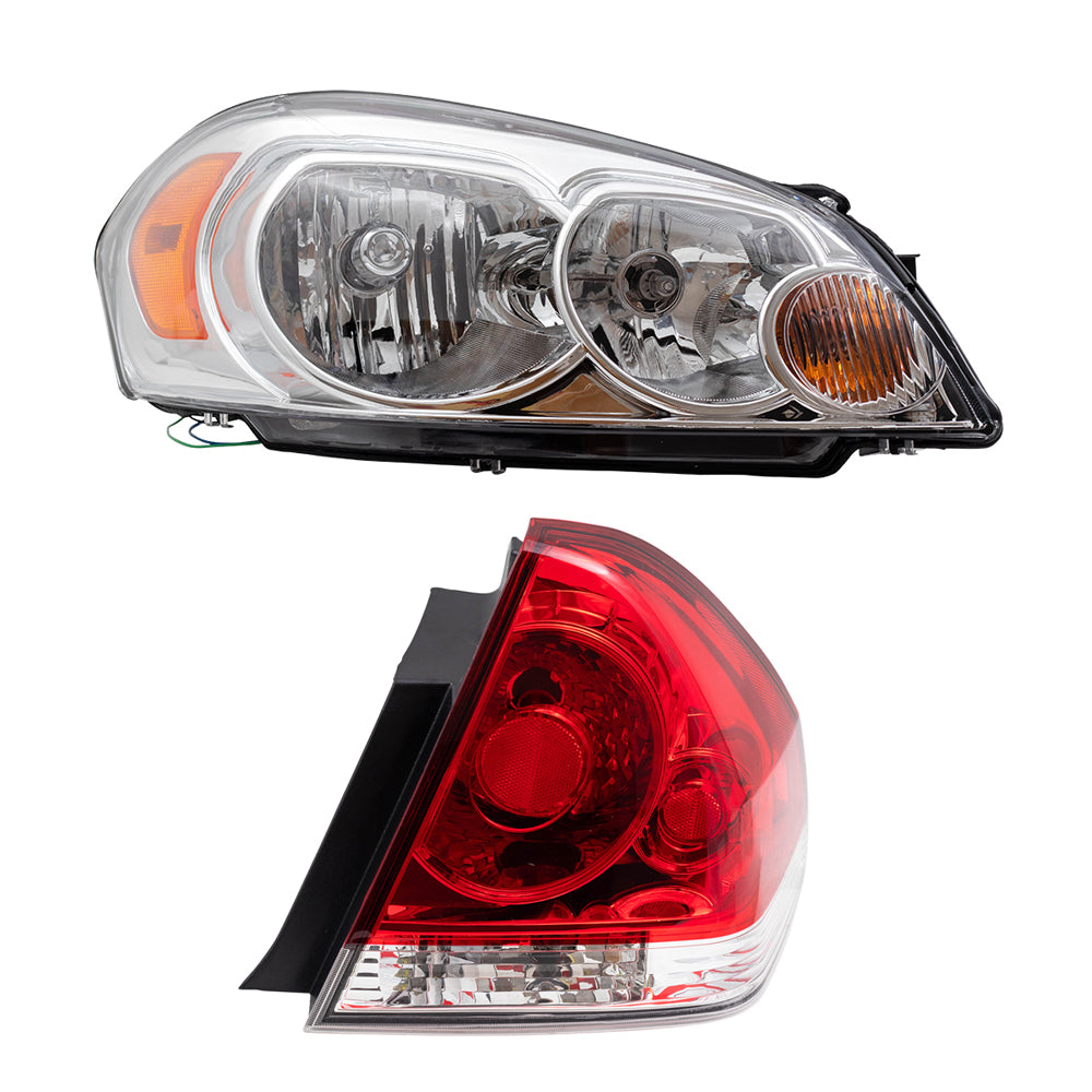 Brock Aftermarket Replacement Driver Left Passenger Right Halogen Combination Headlight Assembly and Tail Lights 4 Piece Set Compatible with 2006-2013 Chevy Impala