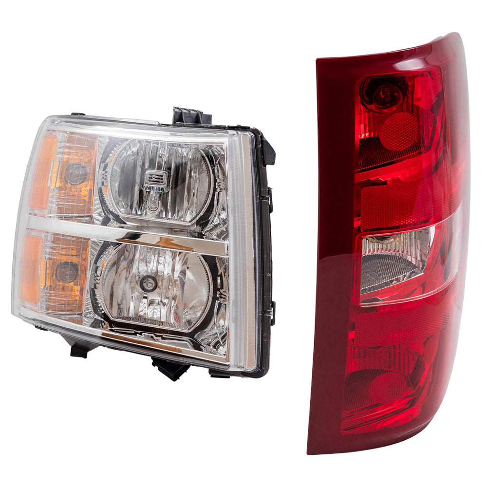 Headlight and Tail Light Assemblies Compatible with 2007-2013 Silverado 1500, 2007-2014 Silverado 2500/3500 excluding dual rear wheels