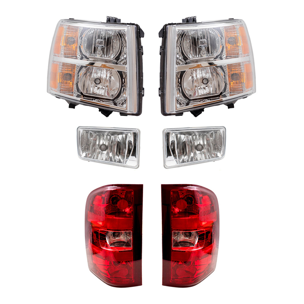 Brock Replacement Driver & Passenger Side Headlights, Rectangle Fog Lights & Tail Lights 4 Piece Set Compatible with 2007-2010 Silverado 1500 & 2012-2013 Silverado 1500/ 2007-2014 Silverado 2500/3500
