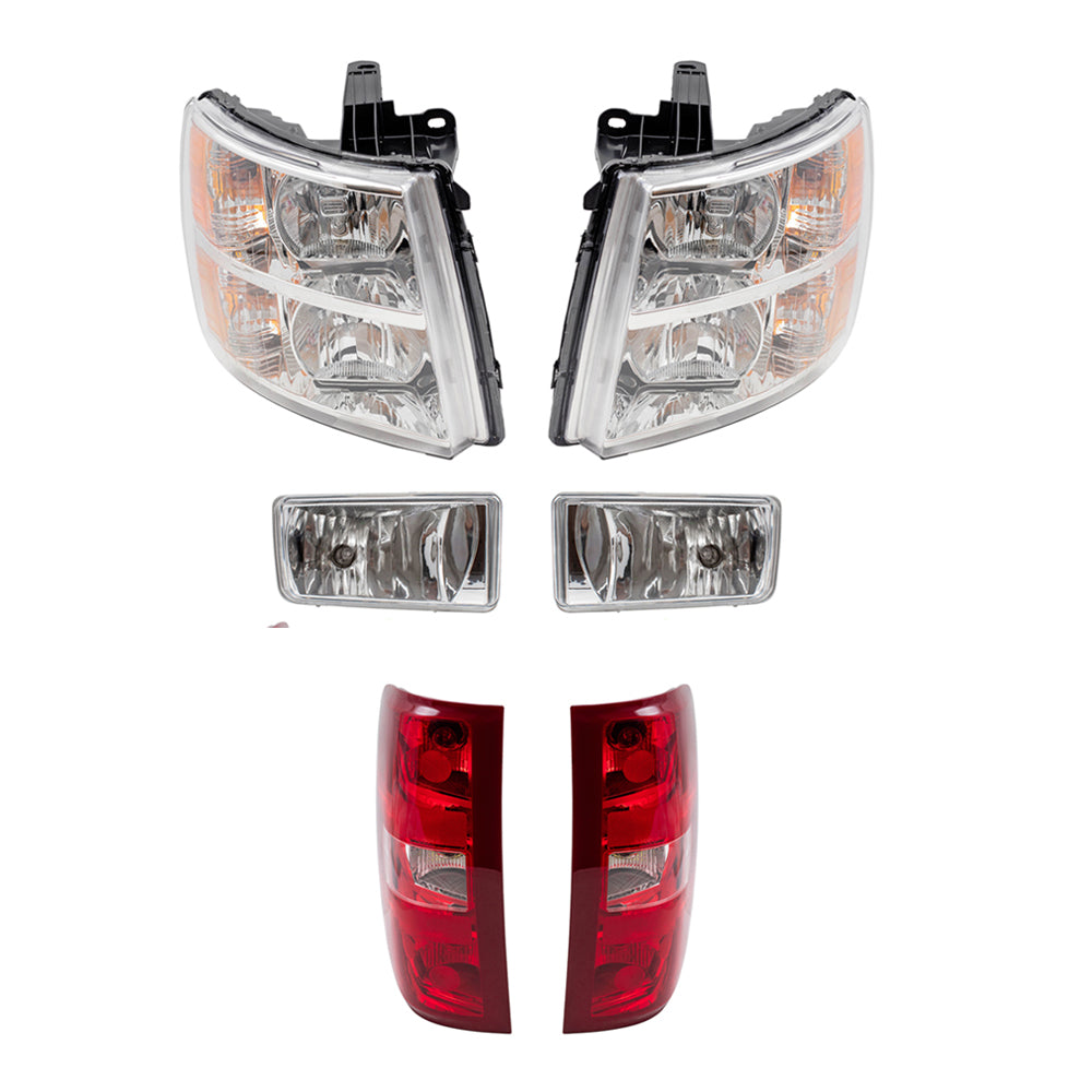 Brock Replacement Driver & Passenger Side Headlights, Rectangle Fog Lights & Tail Lights 4 Piece Set Compatible with 2007-2010 Silverado 1500 & 2012-2013 Silverado 1500/ 2007-2014 Silverado 2500/3500