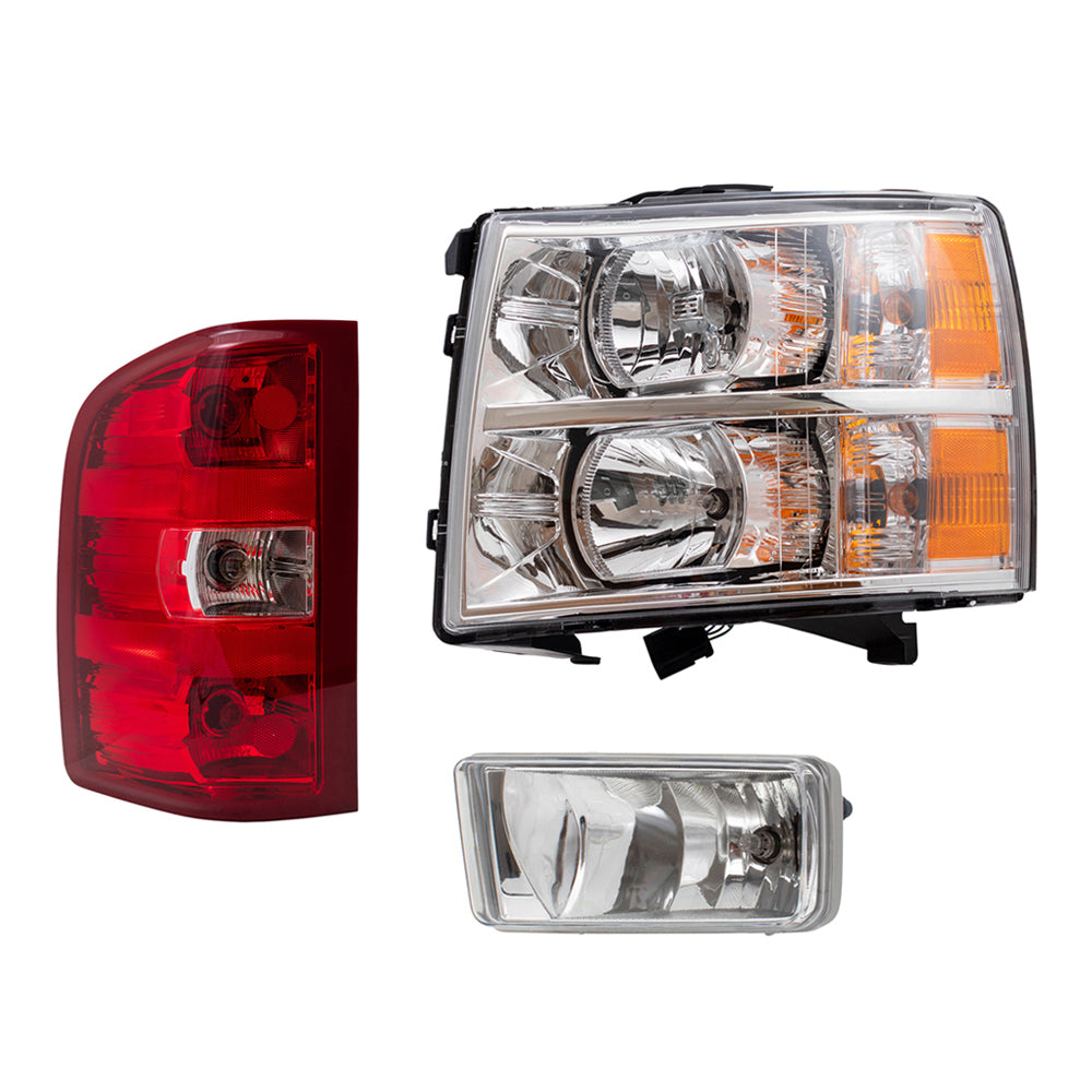 Brock Replacement Driver & Passenger Side Headlights, Rectangle Fog Lights & Tail Lights 4 Piece Set Compatible with 2007-2010 Silverado 1500 & 2012-2013 Silverado 1500/ 2007-2014 Silverado 2500/3500