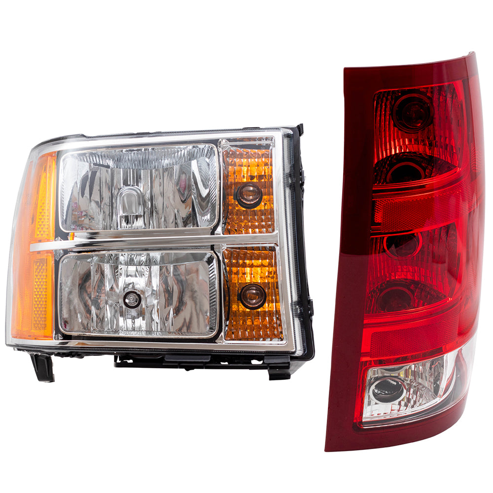 Brock Replacement Headlights with Tail Lights Compatible with 2007-2014 Sierra Pickup Truck with Single Rear Wheels