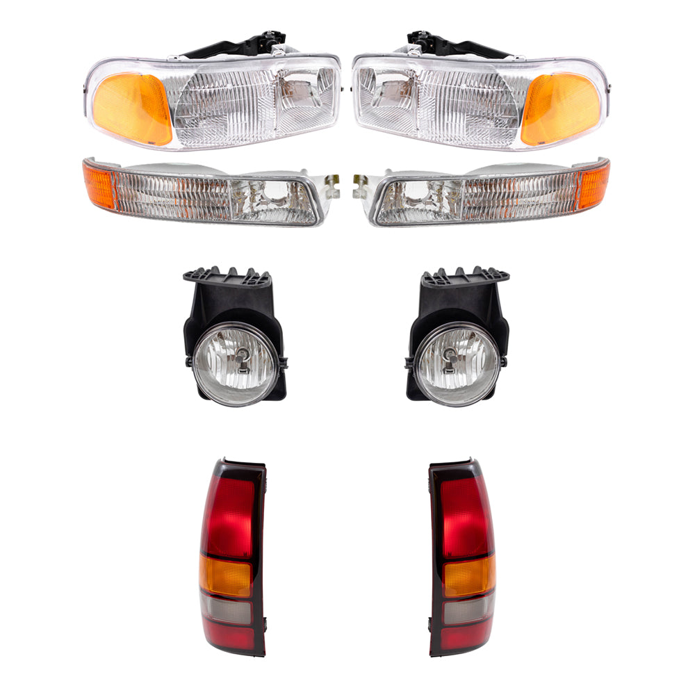 Brock Replacement Driver and Passenger Side Headlights, Park Signal Lights, Fog Lights & Tail Lights 8 Piece Set Compatible with 2005-2006 Sierra & 2007 Sierra Classic Fleetside ONLY