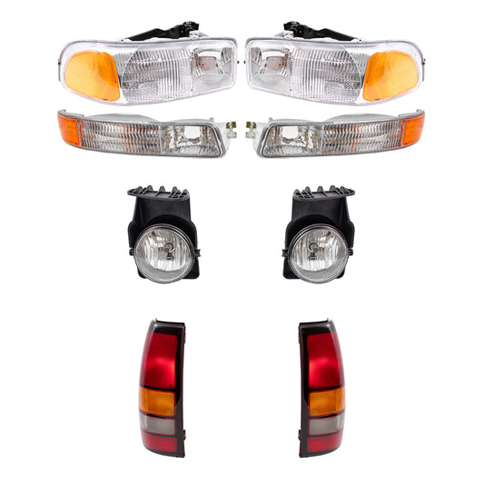 Brock Replacement Driver and Passenger Side Headlights, Park Signal Lights, Fog Lights & Tail Lights 8 Piece Set Compatible with 2005-2006 Sierra & 2007 Sierra Classic Fleetside ONLY