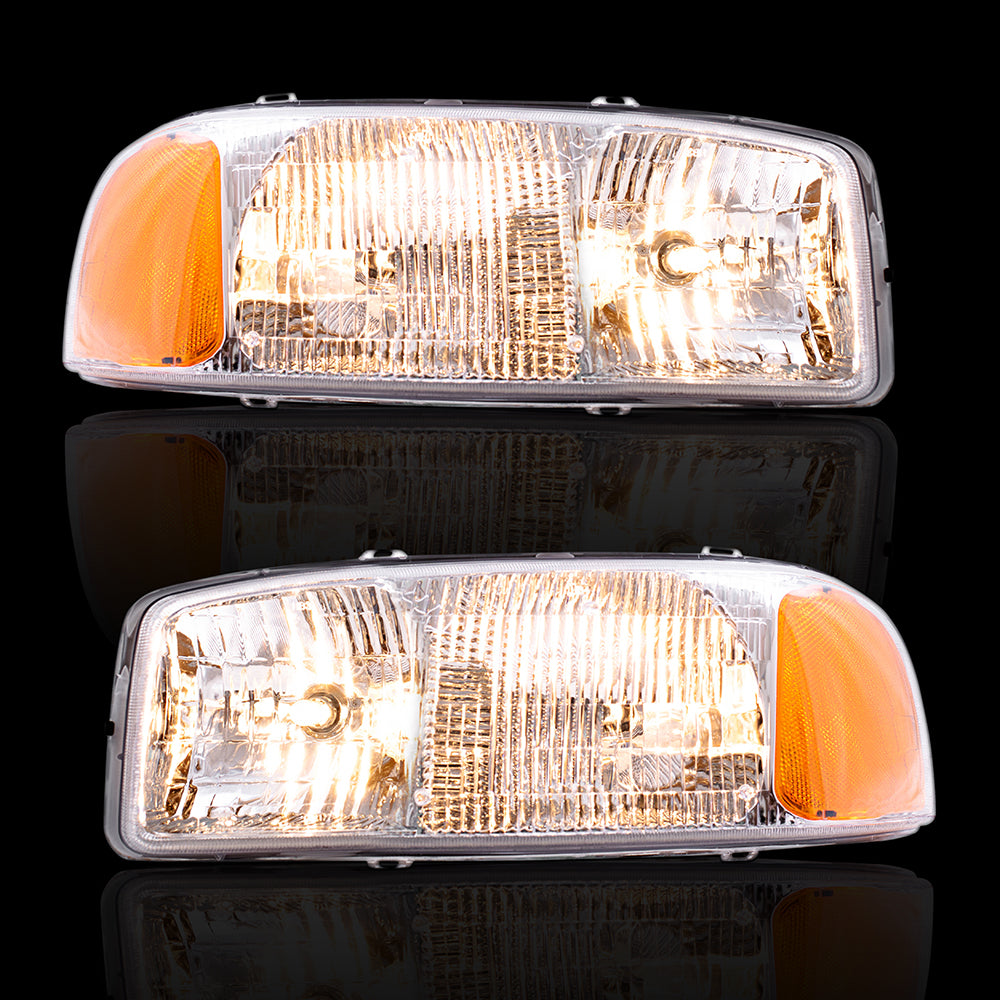 Brock Replacement Halogen Combination Headlight Set Compatible with 99-06 Sierra 07 Sierra Classic 00-06 Yukon 00-06 Yukon XL 15850351 15850352