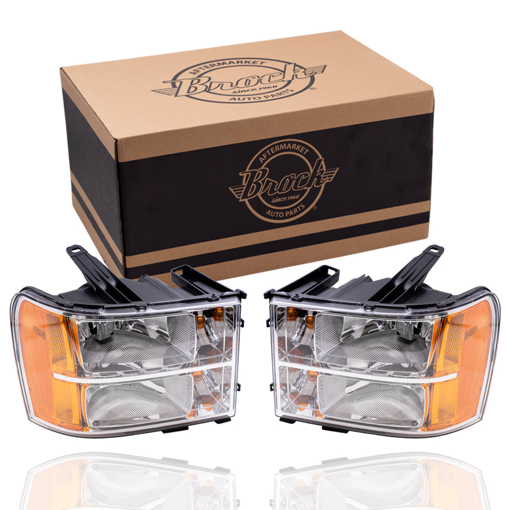 Brock Replacement Driver and Passenger Side Halogen Combination Headlight Assemblies Compatible with 2007-2013 Sierra 1500/Sierra Denali 1500 07-14 Sierra 2500/3500/Sierra Denali 2500/3500
