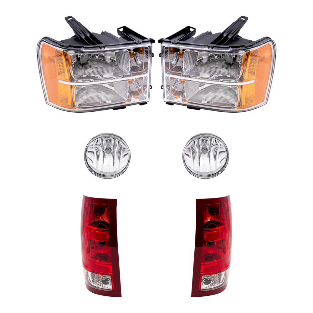 Brock Replacement Driver and Passenger Side Headlights, Fog Lights and Tail Lights 6 Piece Set Compatible with 2007-2010 Sierra 1500/2500 & 2007-2014 Sierra 3500