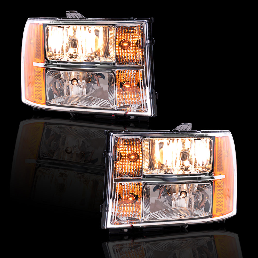 Brock Replacement Driver and Passenger Side Halogen Combination Headlight Assemblies Compatible with 2007-2013 Sierra 1500/Sierra Denali 1500 07-14 Sierra 2500/3500/Sierra Denali 2500/3500