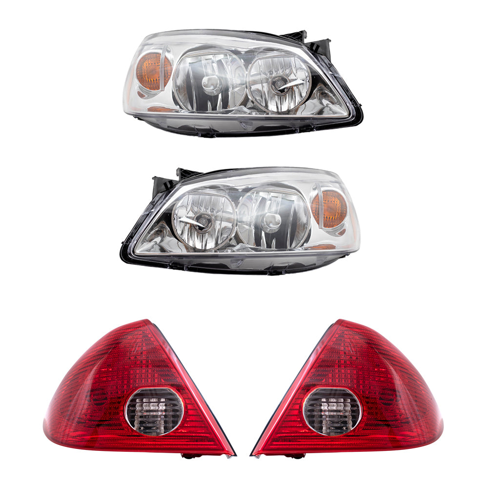 Brock Replacement Halogen Combination Headlight w/ Amber Signal and Tail Light Assembly 4 Piece Set Compatible with 05-10 G6 Sedan