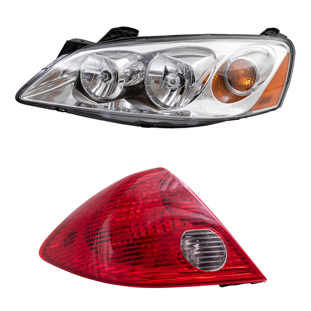 Brock Replacement Halogen Combination Headlight w/ Amber Signal and Tail Light Assembly 4 Piece Set Compatible with 05-10 G6 Sedan