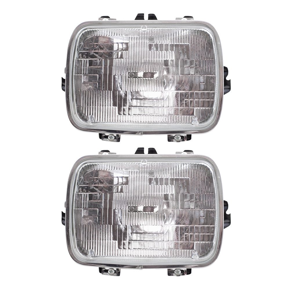 Brock Replacement Set Halogen Sealed Beam Headlights Rectangular Lens Compatible with 1979-1999 Suburban 25949657