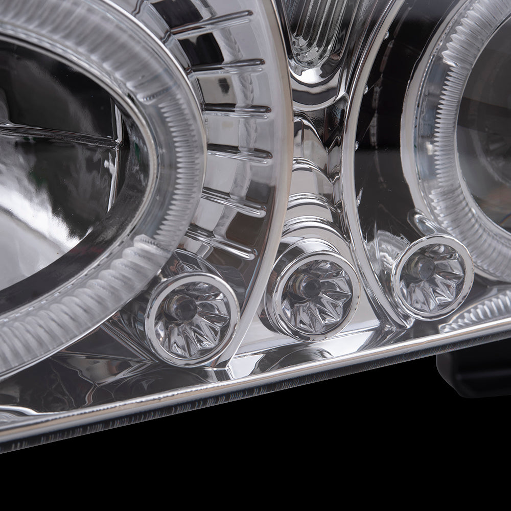 Headlight for 1988-1999 C1500 Projector Low Beam Dual Halo LED DRL w/ Chrome for 1992-1999 C1500 Suburban for 1988-2000 C2500 for 1992-1999 C2500 Suburban for 1988-2000 C3500 for 1988-1999 K1500 Set