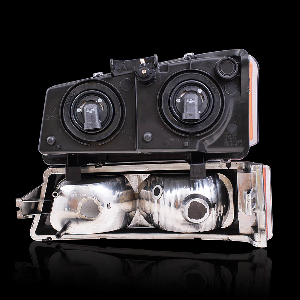 Brock Replacement Performance Set Headlights & Park Signal Lights with Black Bezel Compatible with 2003-2006 Avalanche Silverado Pickup Truck
