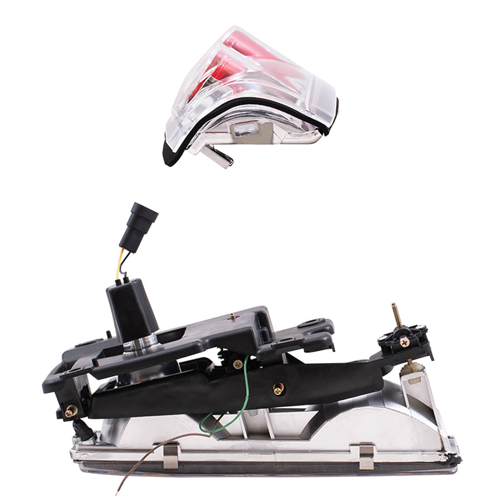 Brock Replacement Composite Headlight Assemblies with Projector Low Beam, Bulbs, Dual Halo, LED DRL & C/K Tail Light Units 4 Piece Performance Set Compatible with 1988-2000 Various Model Trucks