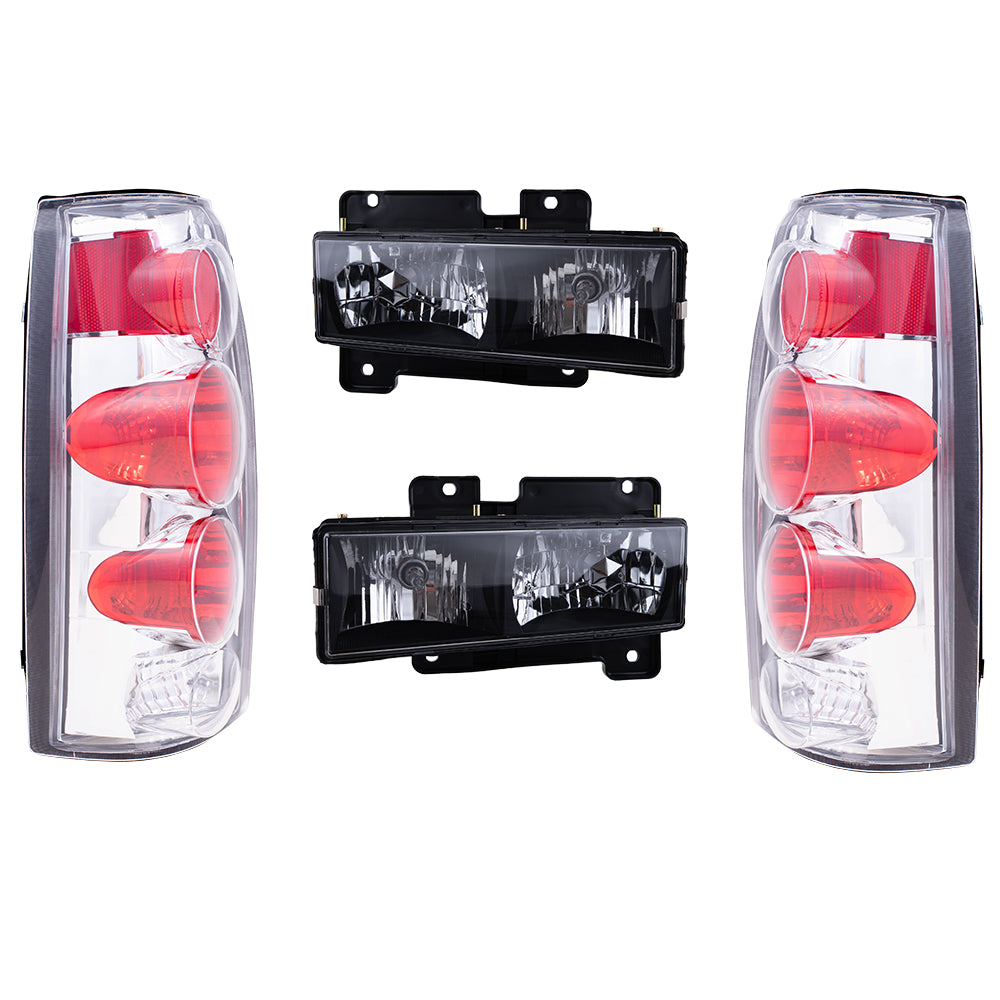 Brock Aftermarket Replacement Front Driver Left Passenger Right 10 Piece Composite Type Performance Light Set Black Bezel Compatible with 1994-2002 GMC C/K Pickup