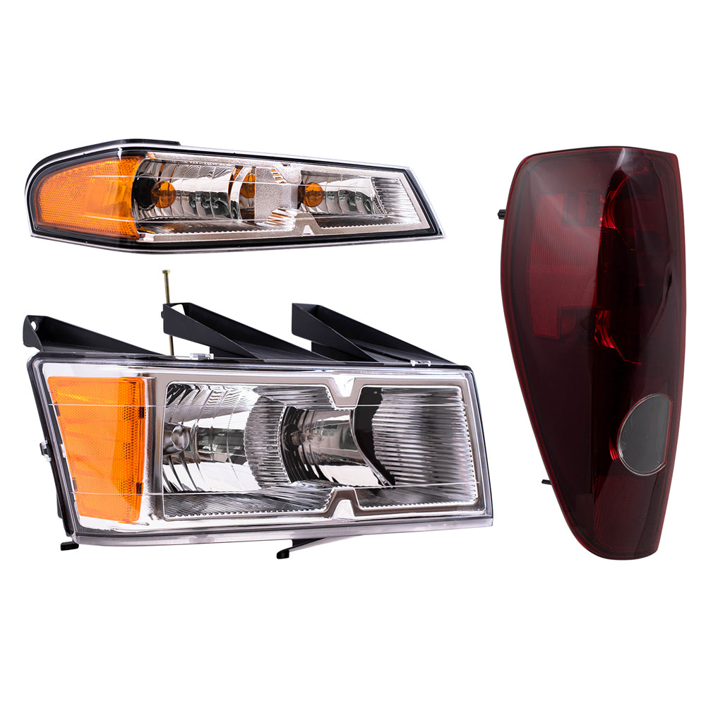 Brock Replacement 6 Pc Headlights Tail Lighs w/ Front Signal Lamps Chrome Bezels Compatible with 2004-2012 Colorado Canyon