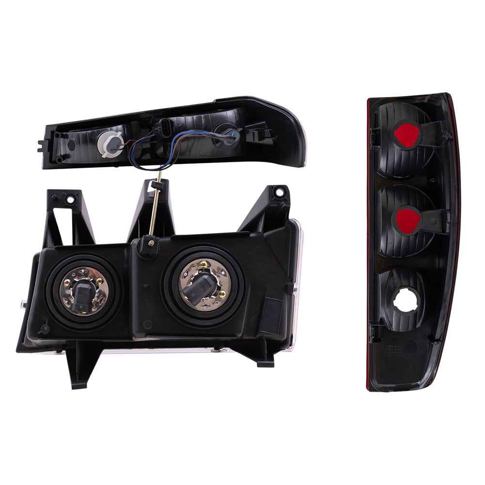 Brock Replacement 6 Pc Headlights Tail Lighs w/ Front Signal Lamps Chrome Bezels Compatible with 2004-2012 Colorado Canyon