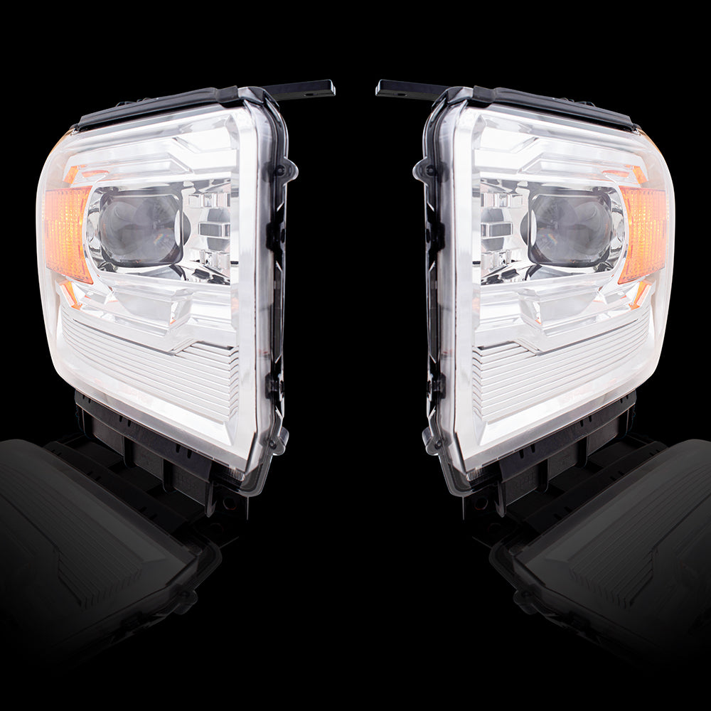 Headlight for 2014-2018 Sierra 1500 Performance Projector Type w/ Chrome Bezel for 2015-2019 Sierra 2500 HD Set