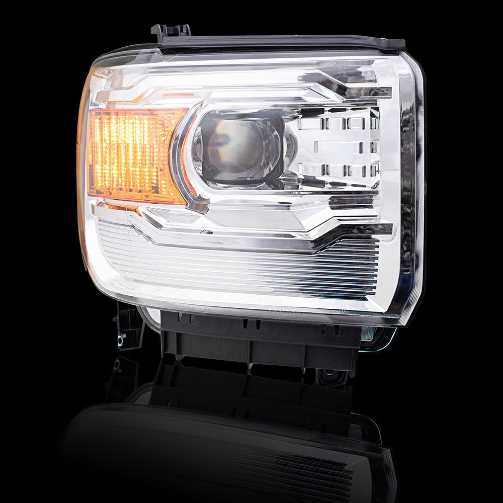 Headlight for 2014-2018 Sierra 1500 Performance Projector Type w/ Chrome Bezel for 2015-2019 Sierra 2500 HD Set