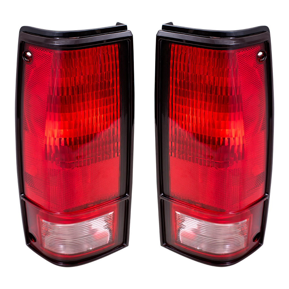Brock Replacement Driver and Passenger Set Tail Lights with Black Bezels Compatible with 1982-1993 S10 S15 Pickup Truck 919649 919650