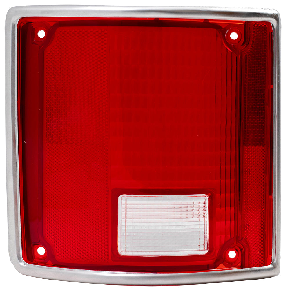 Brock Replacement Driver Tail Light Lens with Chrome Trim Compatible with 73-91 C/K Pickup Truck 5968329
