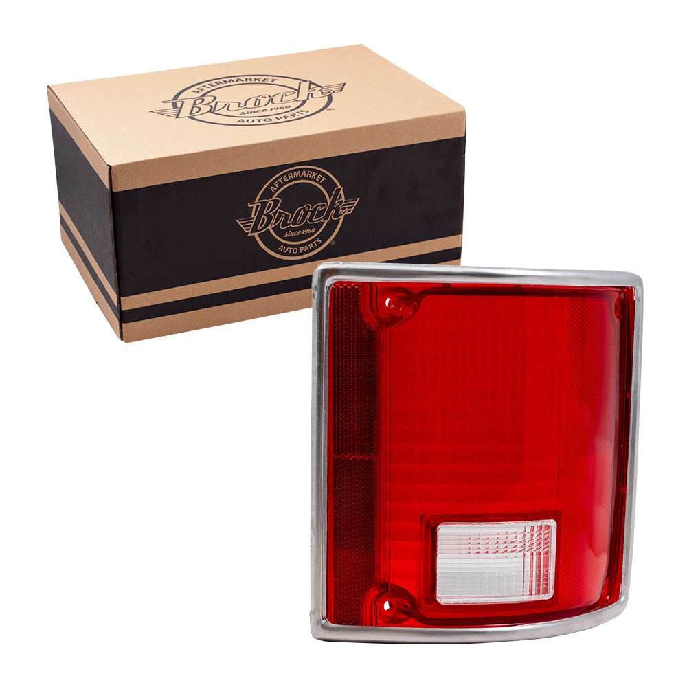 Brock Replacement Passenger Tail Light Lens with Chrome Trim Compatible with 73-91 C/K Pickup Truck SUV 5968330