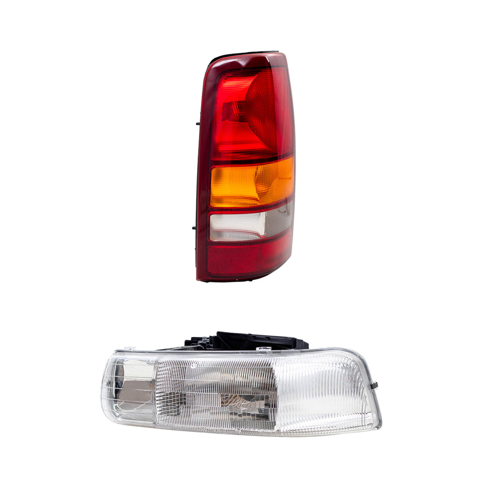 Brock Replacement Halogen Headlight Assembly and Fleetside Tail Light Unit 4 Piece Set Compatible with 99-02 Silverado 1500/2500