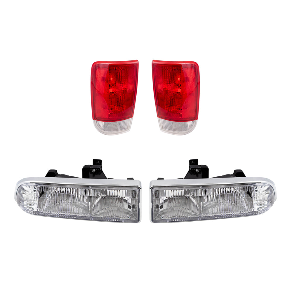 Brock Replacement Driver and Passenger Side Halogen Combination Headlight Assemblies and Tail Light Units 4 Piece Set Compatible with 1998-2005 Blazer