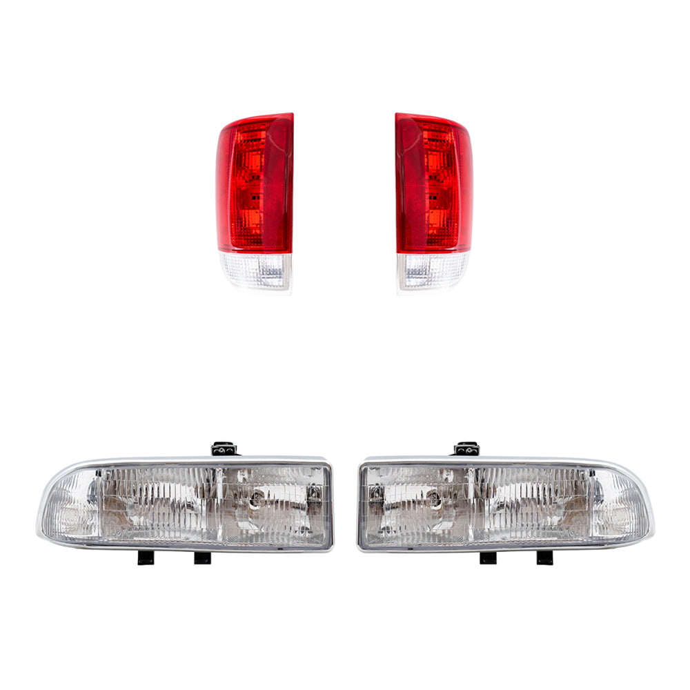 Brock Replacement Driver and Passenger Side Halogen Combination Headlight Assemblies and Tail Light Units 4 Piece Set Compatible with 1998-2005 Blazer