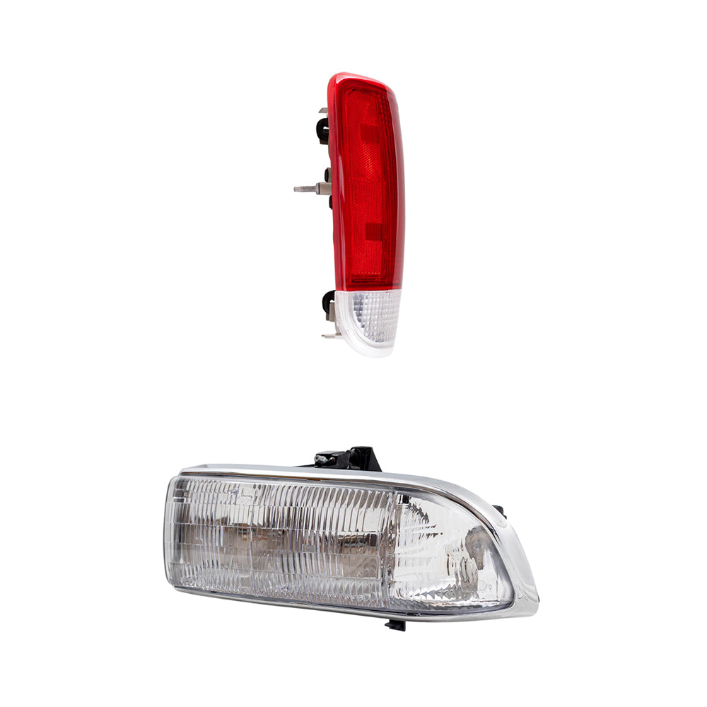 Brock Replacement Driver and Passenger Side Halogen Combination Headlight Assemblies and Tail Light Units 4 Piece Set Compatible with 1998-2005 Blazer
