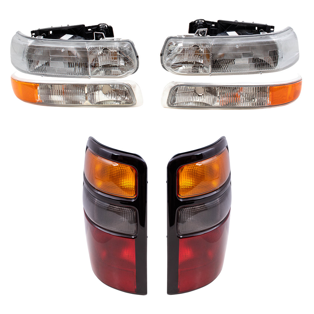 Brock Replacement Headlights, Tail Lights & Park Signal Side Lamps 6 Pc Driver and Passenger Set Compatible with 2004 2005 2006 Tahoe Suburban