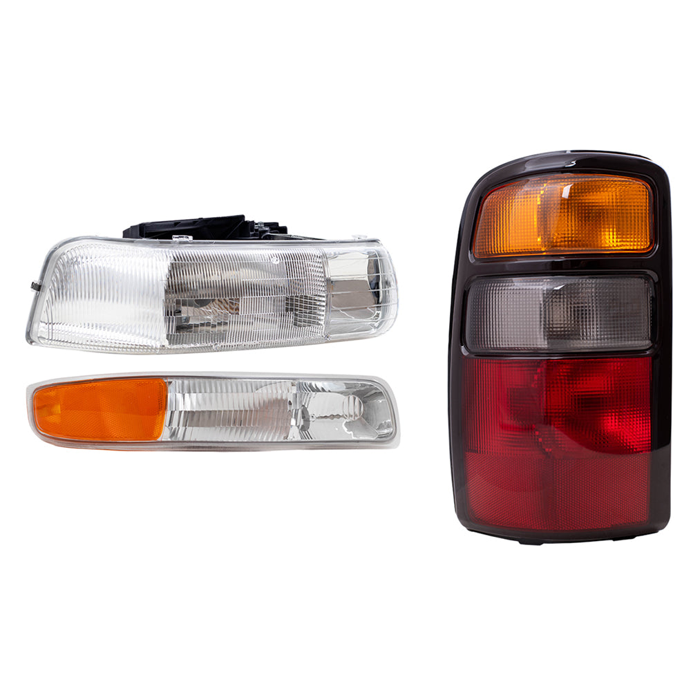 Brock Replacement Headlights, Tail Lights & Park Signal Side Lamps 6 Pc Driver and Passenger Set Compatible with 2004 2005 2006 Tahoe Suburban