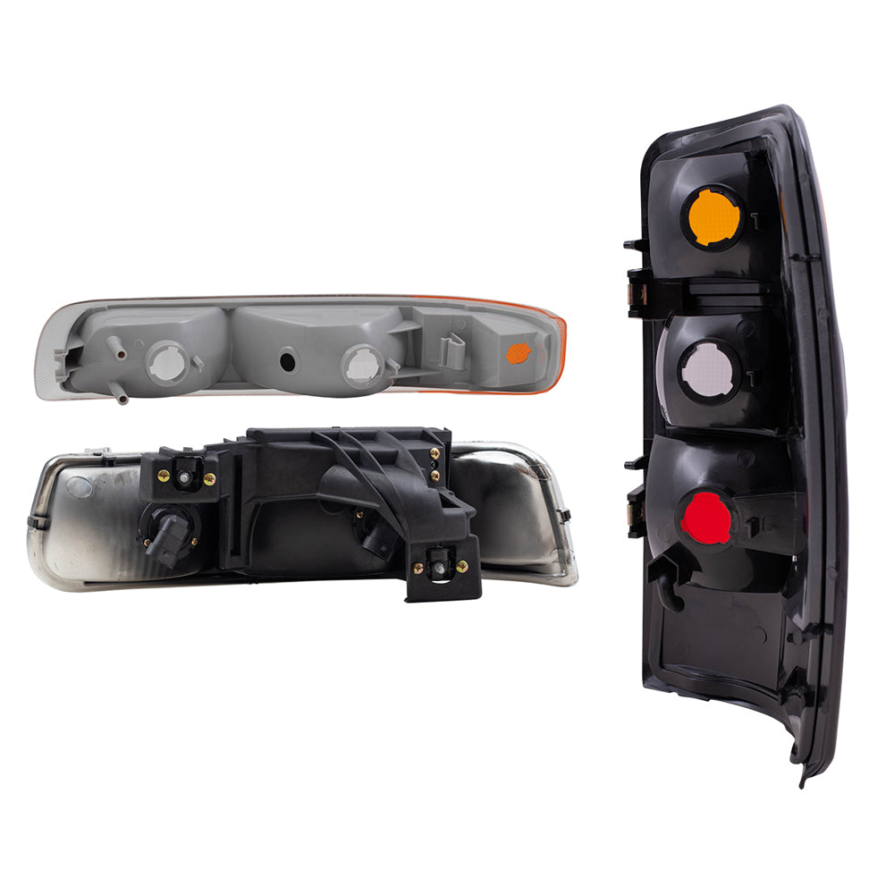 Brock Replacement Headlights, Tail Lights & Park Signal Side Lamps 6 Pc Driver and Passenger Set Compatible with 2004 2005 2006 Tahoe Suburban