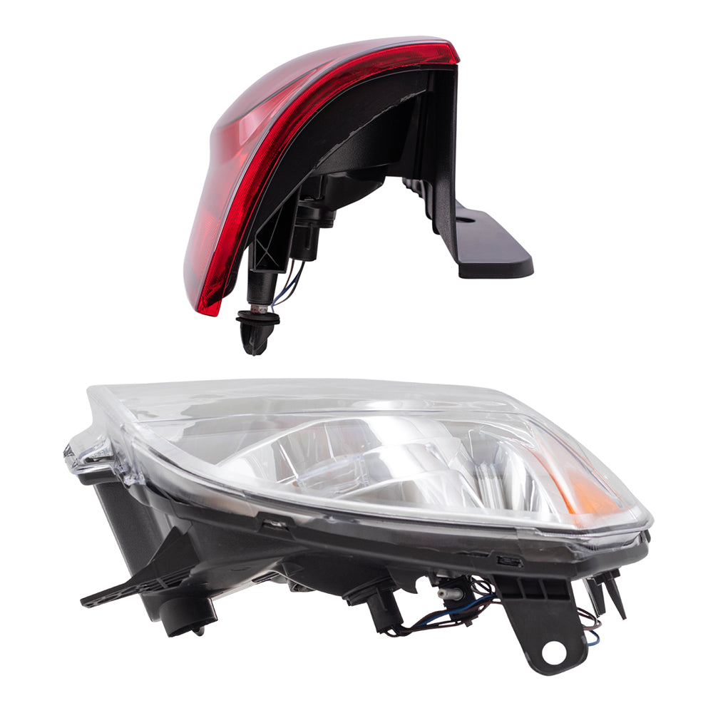 Brock Replacement Driver and Passenger Halogen Combination Headlight Assemblies and Tail Light Assemblies without Black Housing 4 Piece Set Compatible with 2007-2014 GMC Yukon