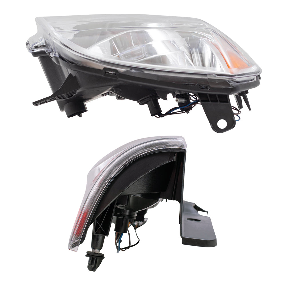 Brock Replacement Driver and Passenger Halogen Combination Headlight Assemblies and Tail Light Assemblies with Black Housing 4 Piece Set Compatible with 2007-2014 GMC Yukon