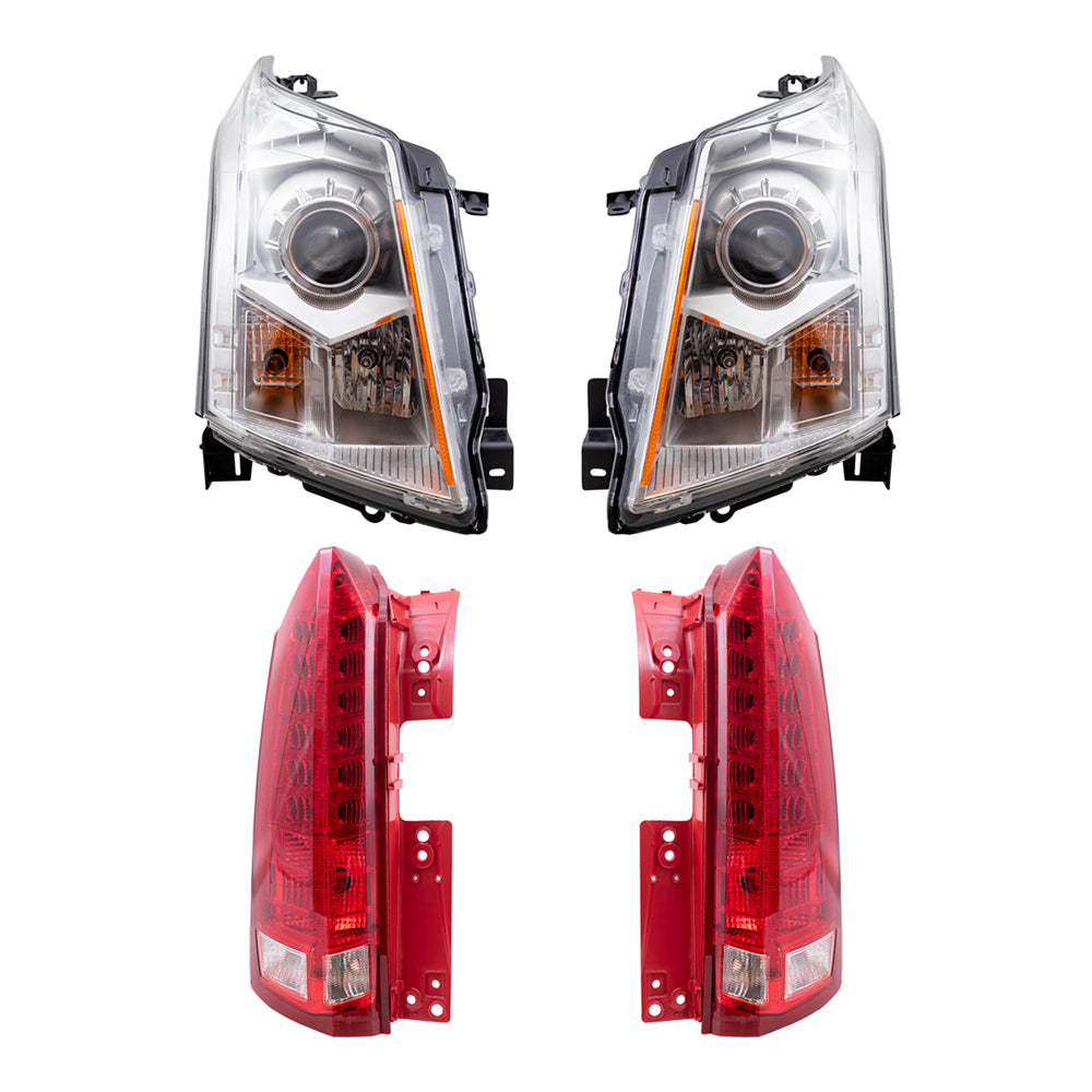 Brock Replacement Driver and Passenger Side Halogen Combination Headlight and Tail Light Assemblies 4 Piece Set Compatible with 2010-2013 SRX