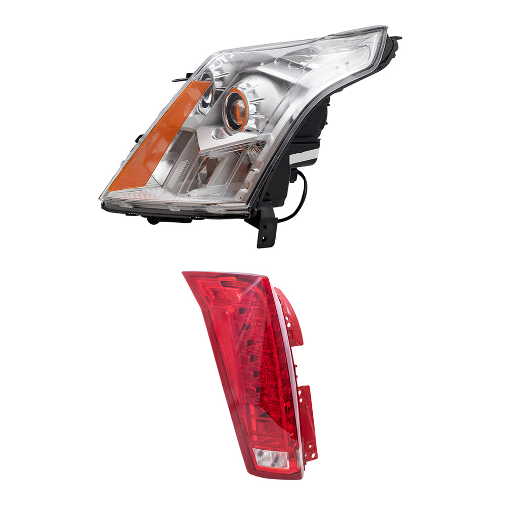 Brock Replacement Driver and Passenger Side Halogen Combination Headlight and Tail Light Assemblies 4 Piece Set Compatible with 2010-2013 SRX