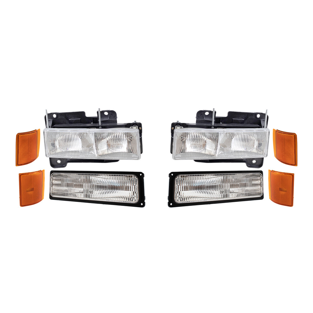 Brock 1223-0054C8 8pc Lighting Set With Headlights-Park/Signal Lights-Upper & Lower Side Marker Lights Compatible With 1994-2002 GMC C/K Pickup 1994-1999 GMC Yukon/Suburban - Not For Chevrolet Models
