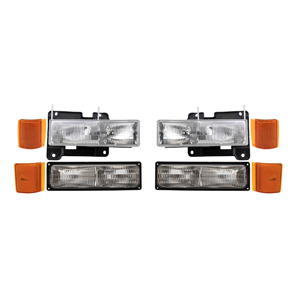 Brock 1223-0054C8 8pc Lighting Set With Headlights-Park/Signal Lights-Upper & Lower Side Marker Lights Compatible With 1994-2002 GMC C/K Pickup 1994-1999 GMC Yukon/Suburban - Not For Chevrolet Models